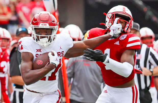 Marques Buford and Marvin Mims 2022 Nebraska vs Oklahoma football USATSI_19063327